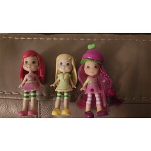2008 STRAWBERRY SHORTCAKE 3" Mini Figure Doll Toy By Hasbro- Lot Of 3 Dolls